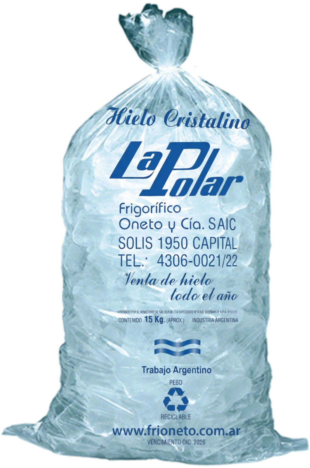 Bolsa de hielo Kachito Cristalino La Polar de 15 kg