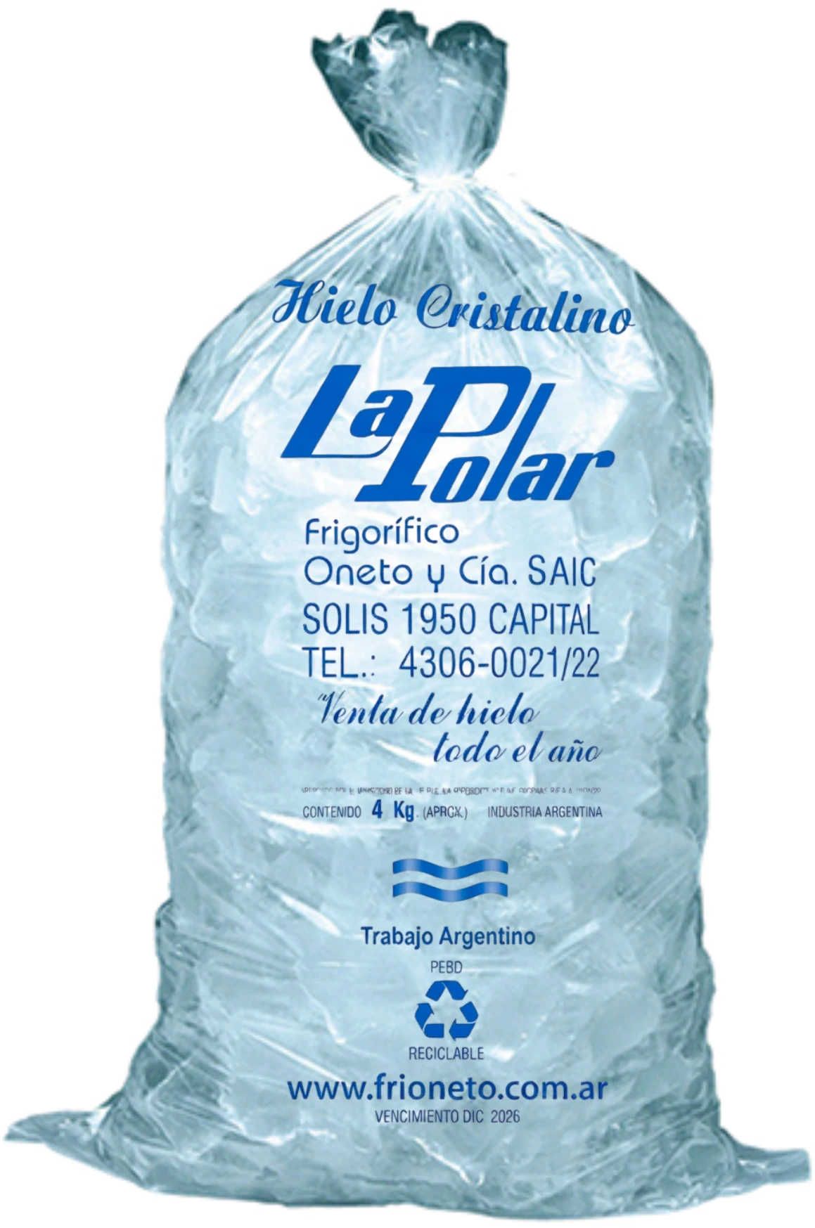 Bolsa de hielo Kachito Cristalino La Polar de 4 kg